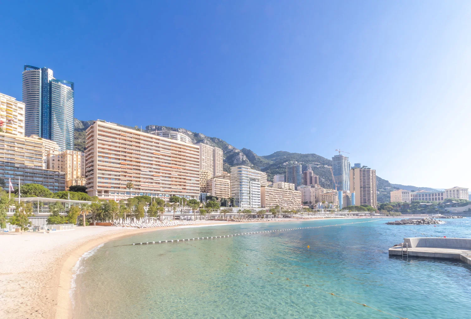 Aerial view of Larvotto beach and promenade in Monaco