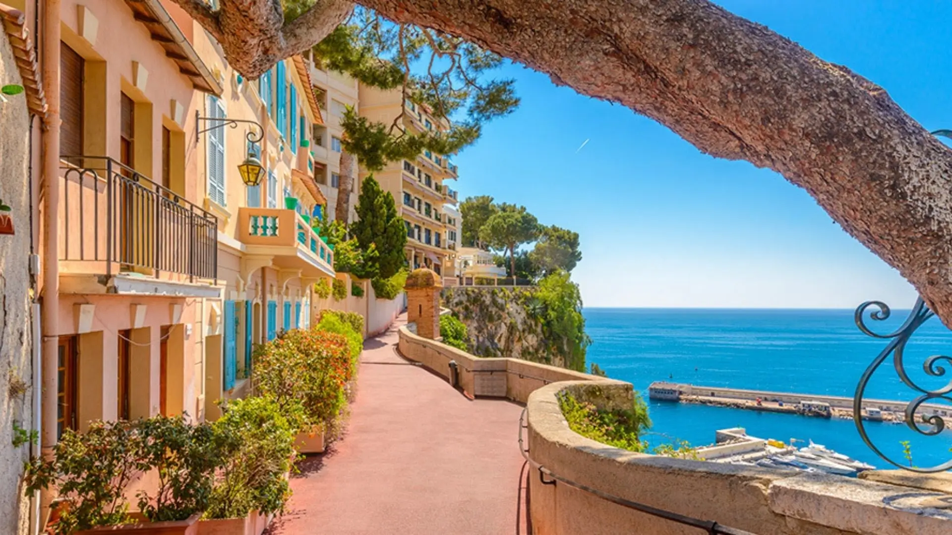 A street on the Rock in the iconic district home to the Prince’s Palace, quiet and peaceful, offering a serene and charming atmosphere.