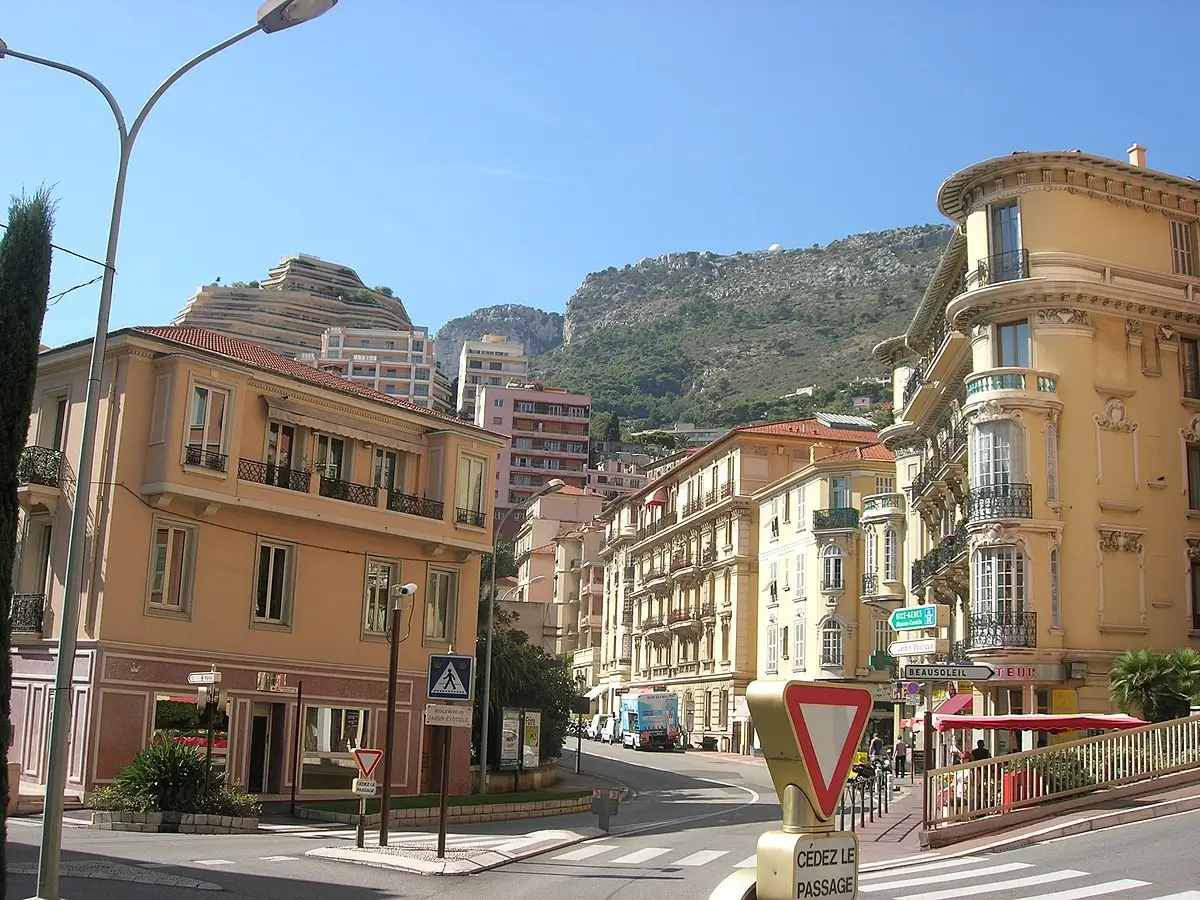 Residential buildings surrounded by greenery in Les Moneghetti, Monaco, on the hillside gateway to the Principality.