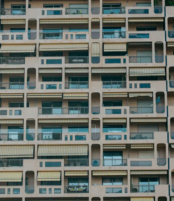 The exterior facade and balconies of Columbia Palace, a luxury residence in Monaco