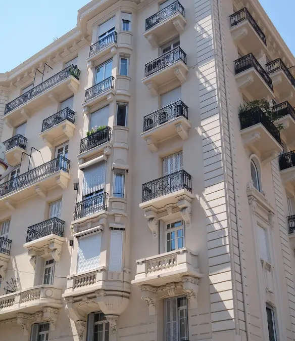 The exterior facade of a luxury building on Boulevard de Moulins in Monte Carlo, Monaco