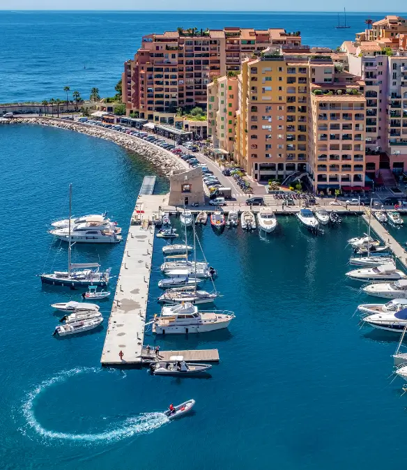 The Port of Fontvieille in Monaco, a neighbourhood with seafront apartments and luxury Monaco properties