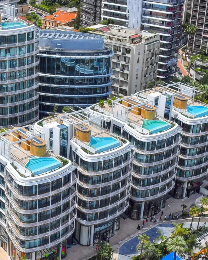 Aerial image of the One Monte Carlo buildings in the Carré d'Or, Monaco