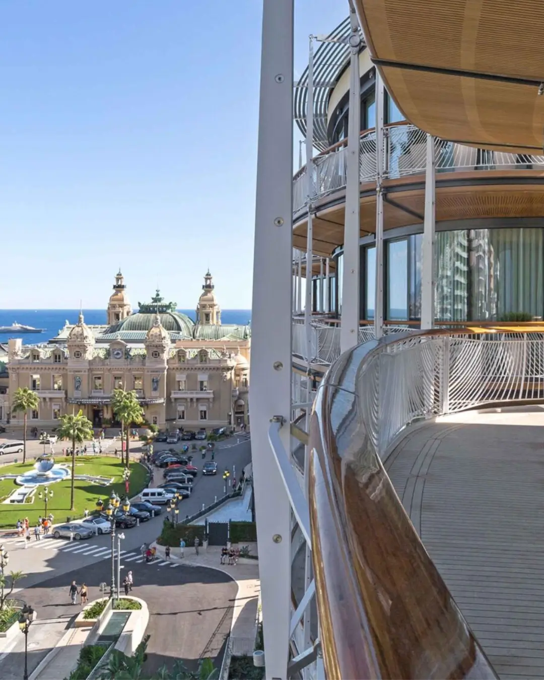 The view of the Monaco casino square from the balcony of a luxury apartment in One Monte Carlo