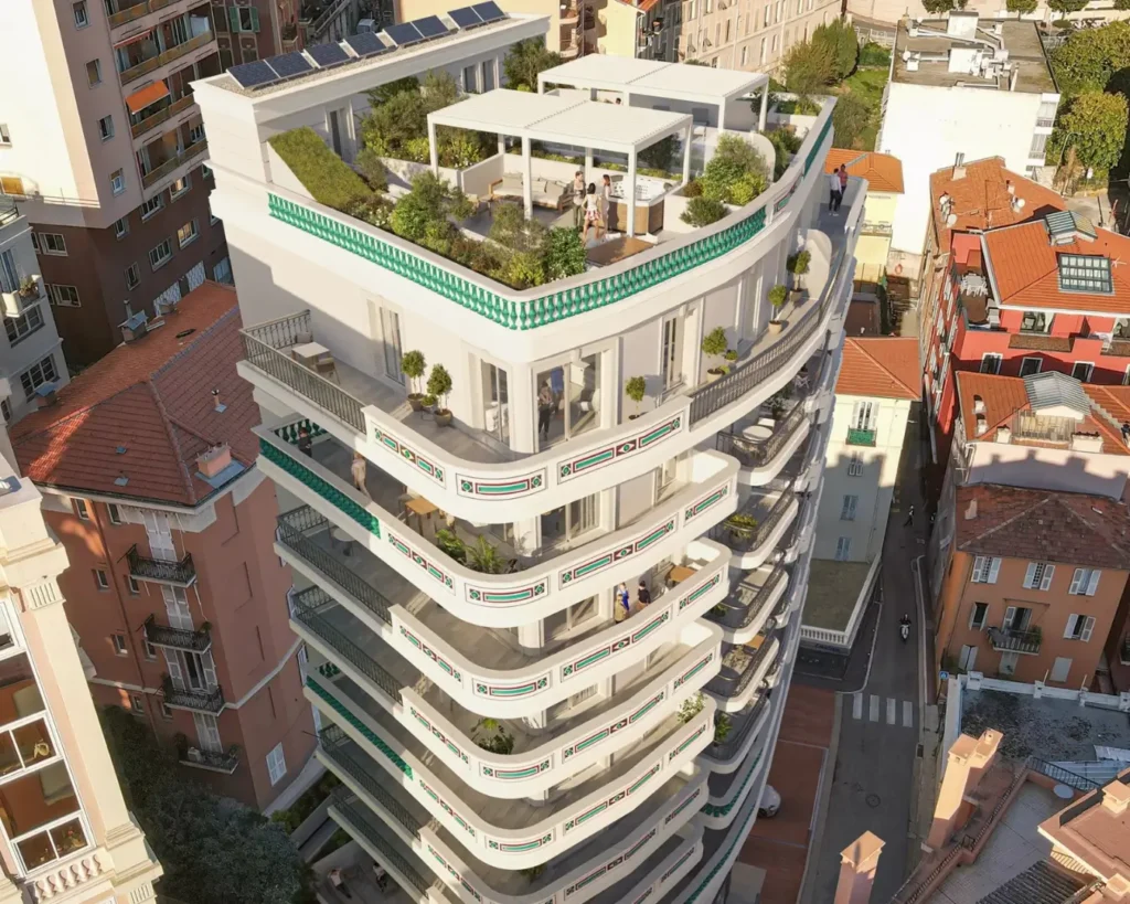 Aerial rendering of Villa Ninetta, a luxury new development in Jardin Exotique, Monaco